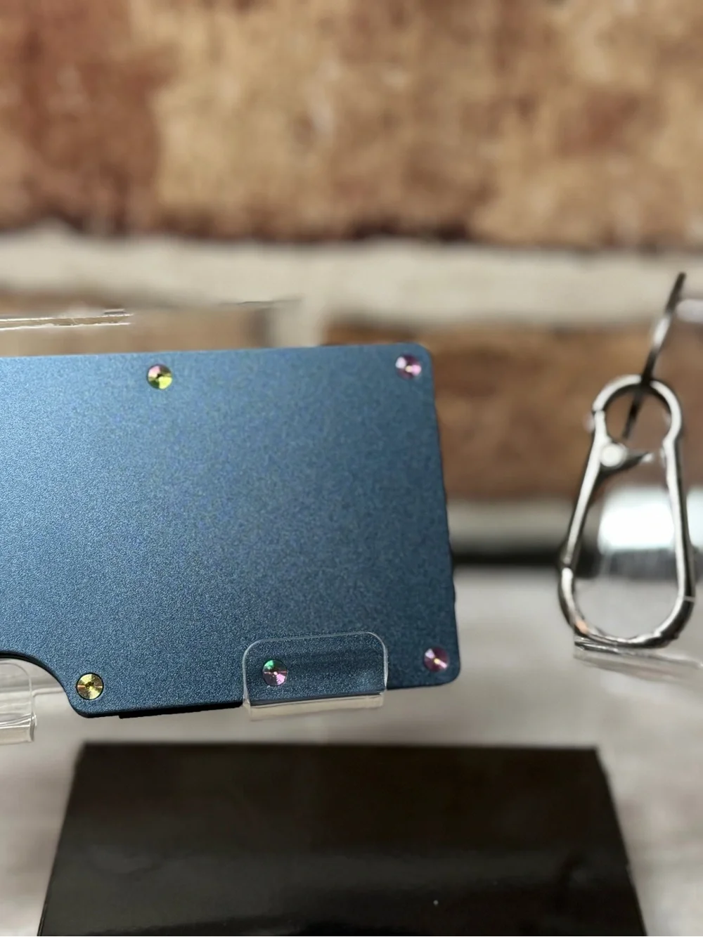 MINIMALIST WALLET | BLUE w/RIDGE IRIDESCENT PVD SCREWS +KEYCHAIN